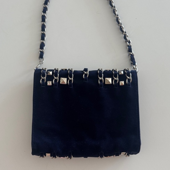 Chain-Accented Navy Shoulder Bag with Silver Hardware 6 * 8 inches - Picture 2 of 6